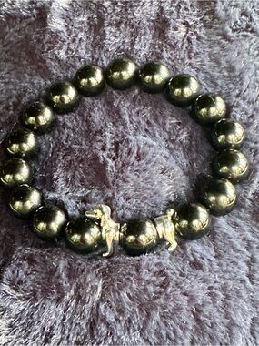 NWT! 🔥 Unisex  Black Beaded Onyx Bracelet with Silver Dachshund Dog Char